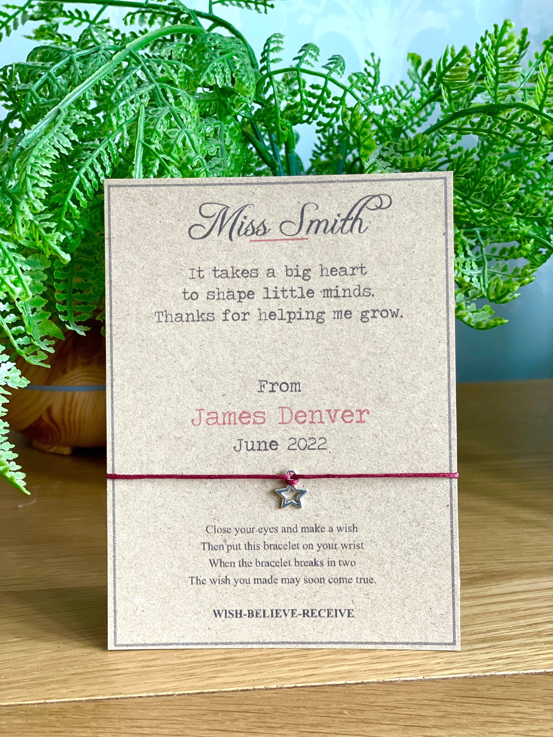 Personalised Nursery Key Worker/teacher Wish Bracelet Thank Etsy UK