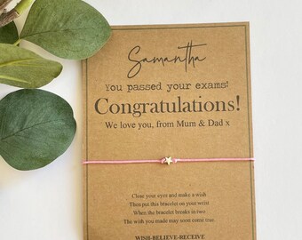 Personalised Exam Congratulations Wish Bracelet A-Level, GCSE, SATS, University