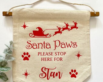 Personalised Santa Stop Here Hanging Scroll Banner For Dogs & Cats - Pet Gift - Christmas Paw Gift Christmas Flag Pennant