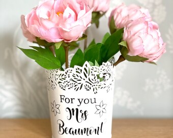 Personalised Teacher Plant Pot/Pen Pot - Thank you teacher Gift - end of term gift - thank you gift - personalised pen pot
