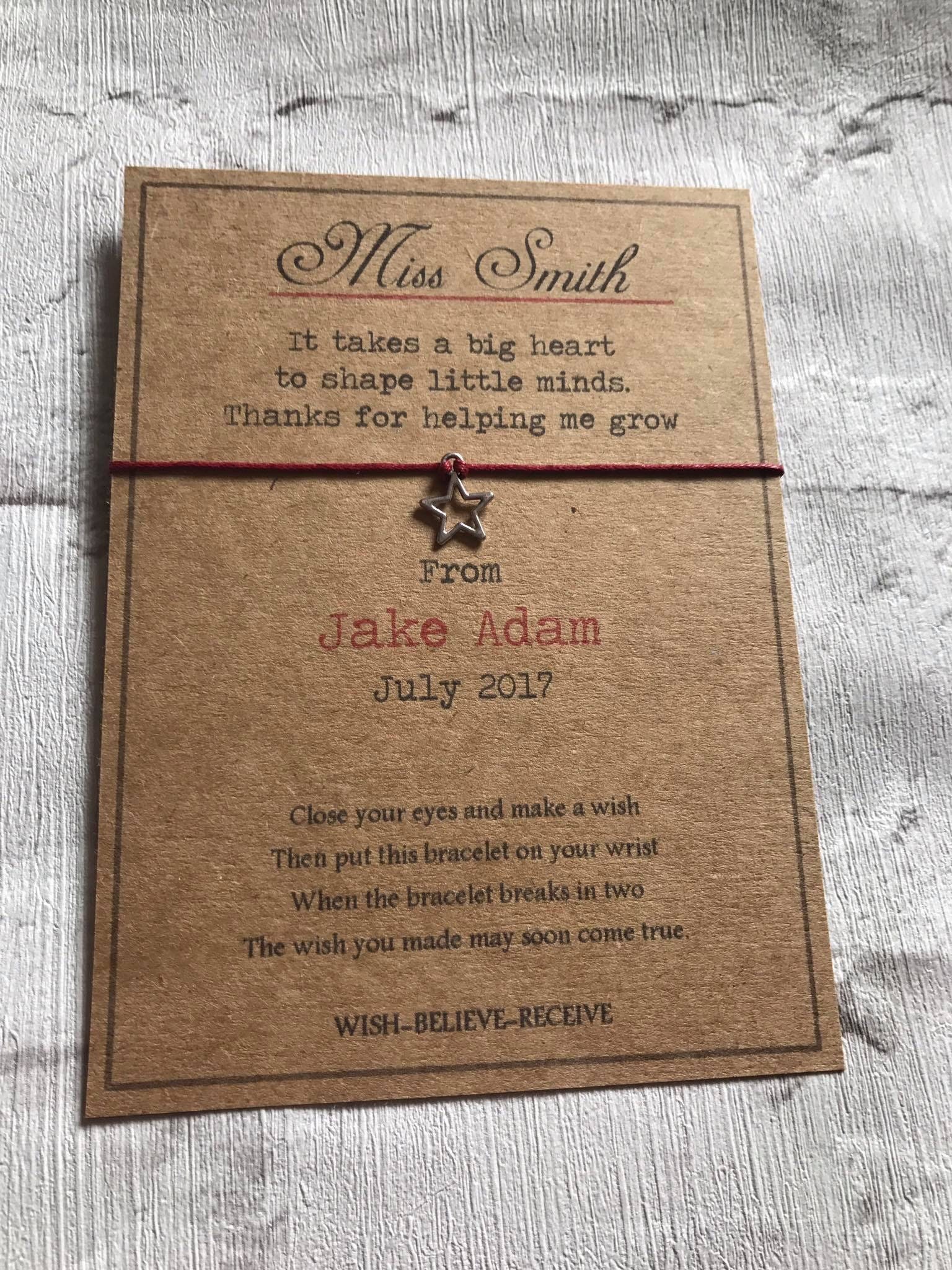 Personalised Nursery Key Worker/teacher Wish Bracelet Thank Etsy UK