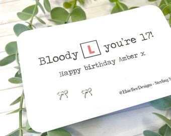 Personalised Sterling Silver Earring Set "17th Birthday" Learner Driver Gift Friend Sister Mother Daughter