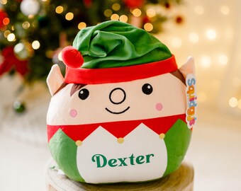 Personalised Christmas Elf Soft Toy Squidgy - Plush - Ideal Christmas Eve Gift Kids.   Pillow - Cushion - Custom - Toy 29cm