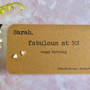 Personalised Sterling Silver Earring Set &quot;50th Birthday&quot; Gift Friend Sister Mother Daughter