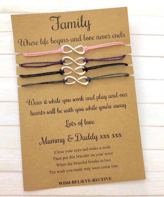 FAMILY WISH BRACELET Set Personalised 4 5 or 6 Bracelets Mum Dad