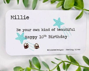 Personalised Birthday Earrings for Girls – Sterling Silver Unicorn, Llama, Sloth, Rainbow Studs – Gift for Niece, Daughter, Kids Jewellery