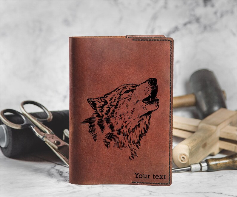Wolf Notebook Leather Cover Leather Diary Organizer Wolf Etsy