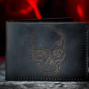 Monedero Cráneo Monedero Hombres Cuero Monedero Cráneo Monedero Bifold Monedero Grabado Personalizado Monedero Personalizado Aniversario Marido Regalo Hombre Cráneo
