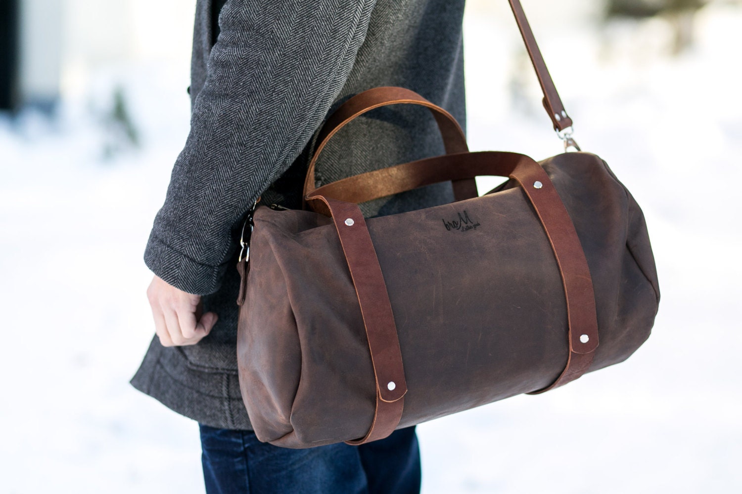 Leather Duffle Bag Large Zippered Leather Duffle overnight Etsy