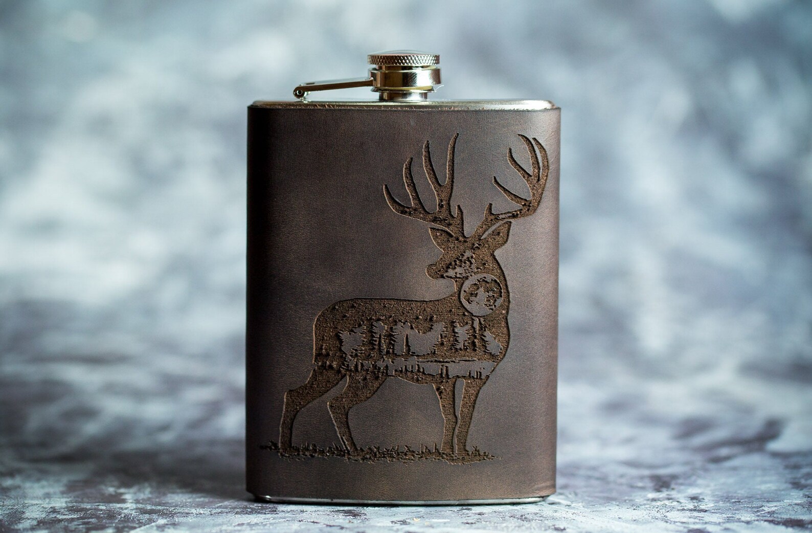 Deer Forest 8oz Deer Flask Leather Wrapped Flask Groomsman Etsy