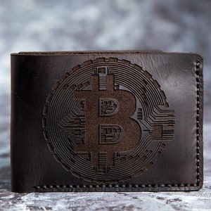 Bitcoin moneda Monedero hombres cuero monedero criptomoneda cartera de cuero Bitcoin cartera personalizada regalo hombre novio cumpleaños