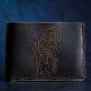 Monedero de cuero del lobo, monedas del lobo cartera personalizada personalizada, doble del lobo, regalo único del lobo