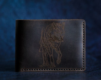 Monedero de cuero del lobo, monedas del lobo cartera personalizada personalizada, doble del lobo, regalo único del lobo