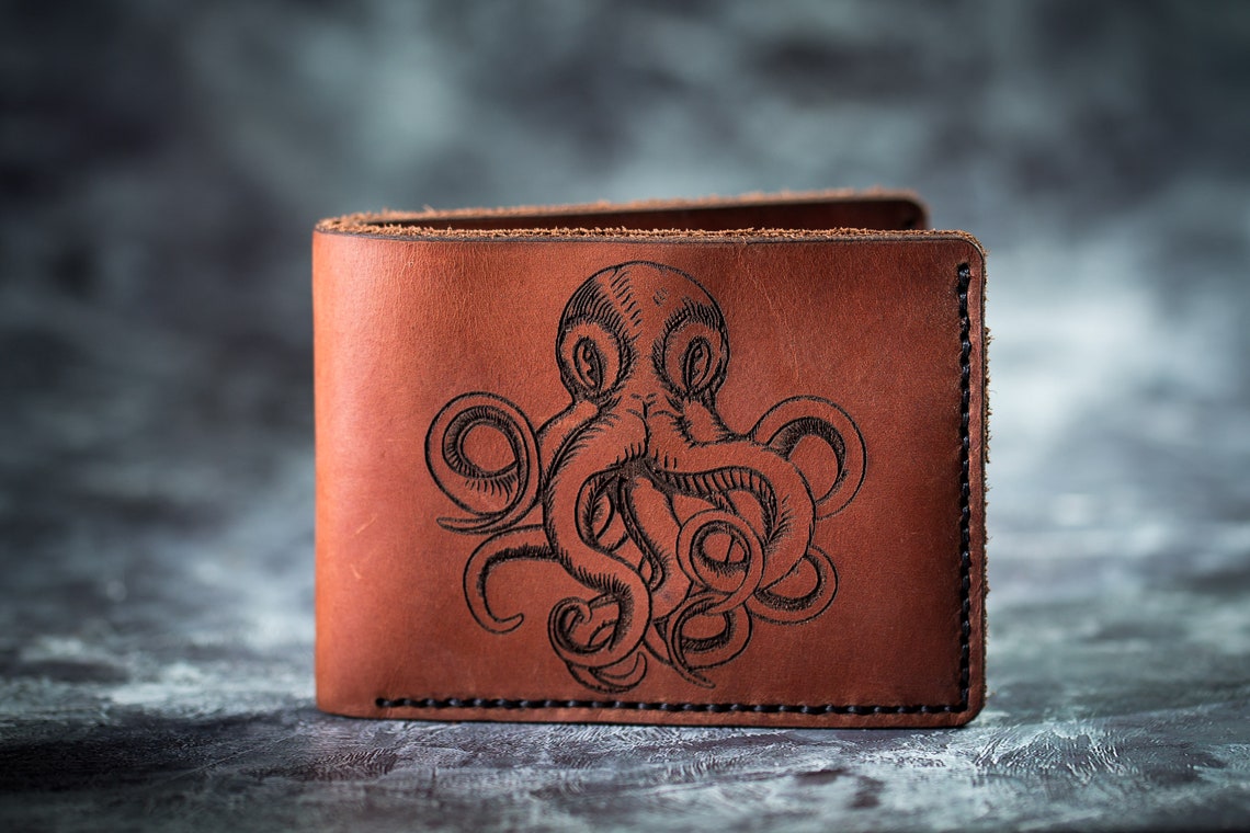 Octopus Attack Wallet Kraken Personalized Leather Wallet Etsy