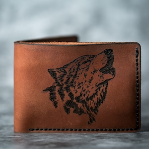 Loup Portefeuille, Portefeuille Mens, Portefeuille en cuir, Portefeuille de pièces de monnaie Wolf, Loup bifold , Wolf bifold, Wolf Forest Nature Wallet
