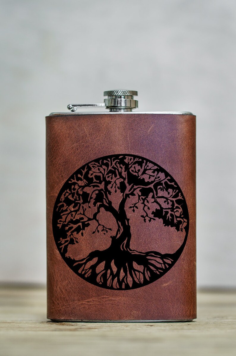 Yggdrasil World Tree Vikings Talisman Flask Leather Wrapped Etsy