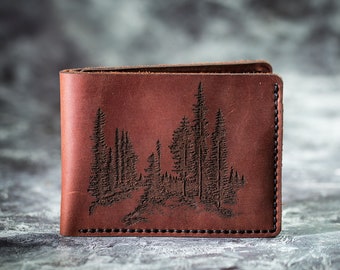 Tree Wallet Mens Leather Wallet Forest Wallet Bifold Wallet Engraved Personalized Custom Wallet Gift Man Tree Wallet Forest wallet