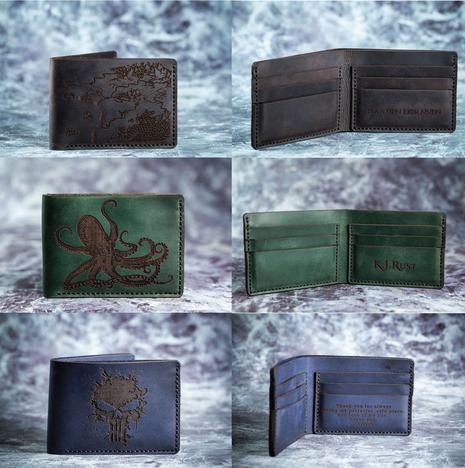 Octopus Attack Wallet Mens Kraken Wallet Personalized Leather Etsy