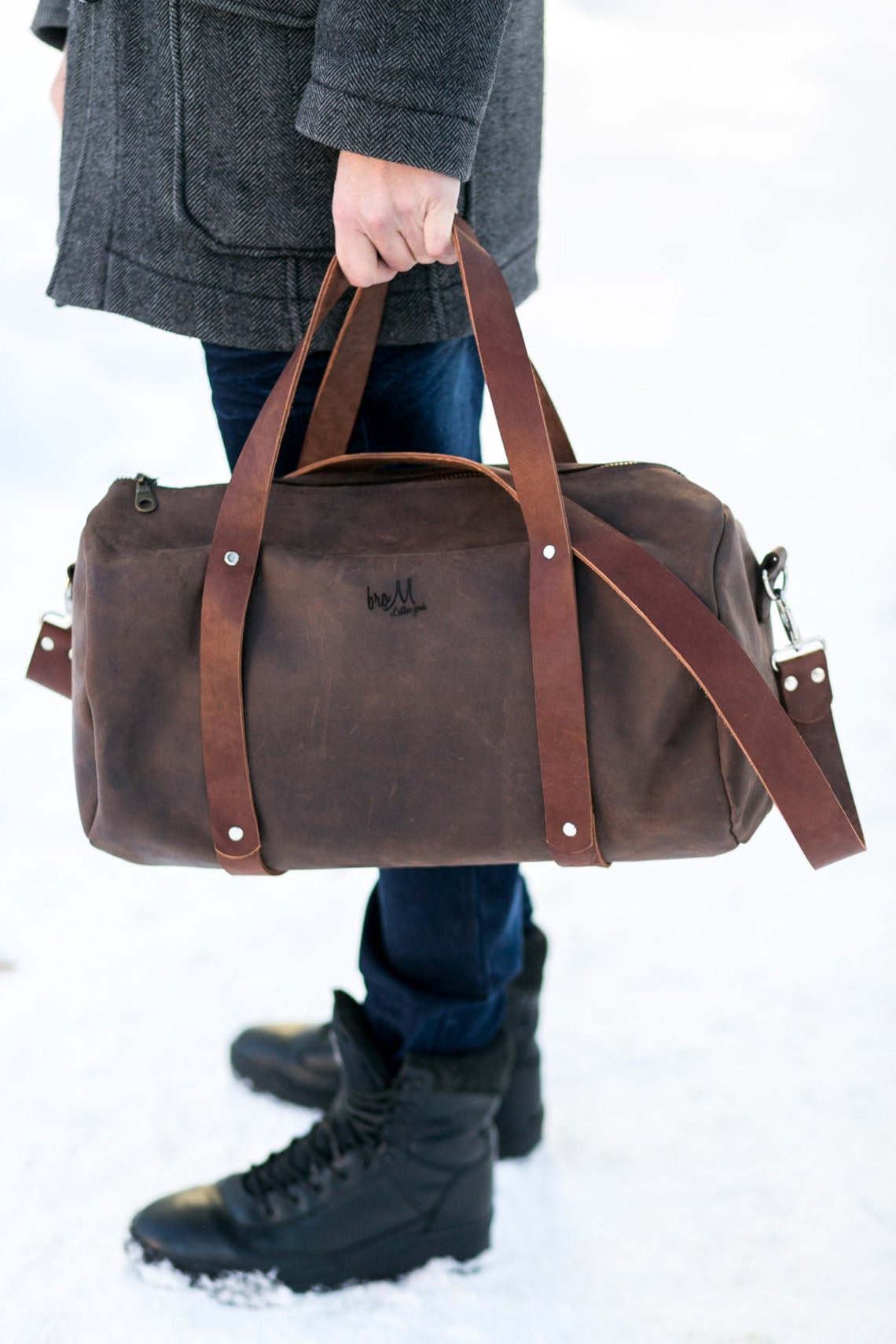 Man Leather Duffle Large Bag Zippered Leather Duffle Overnight Etsy