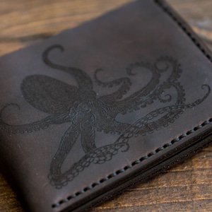 Octopus Wallet Octopus Attacks Mens Leather Wallet Leather Personalized Wallet Octopus Nautical Gift wallet, Octopus Bifold Wallet Wedding image 9