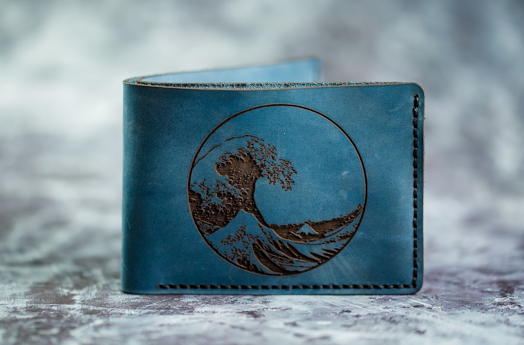 Waves Leather Man Wallet, Ocean Surfer Bifold Mens Leather Wallet ...