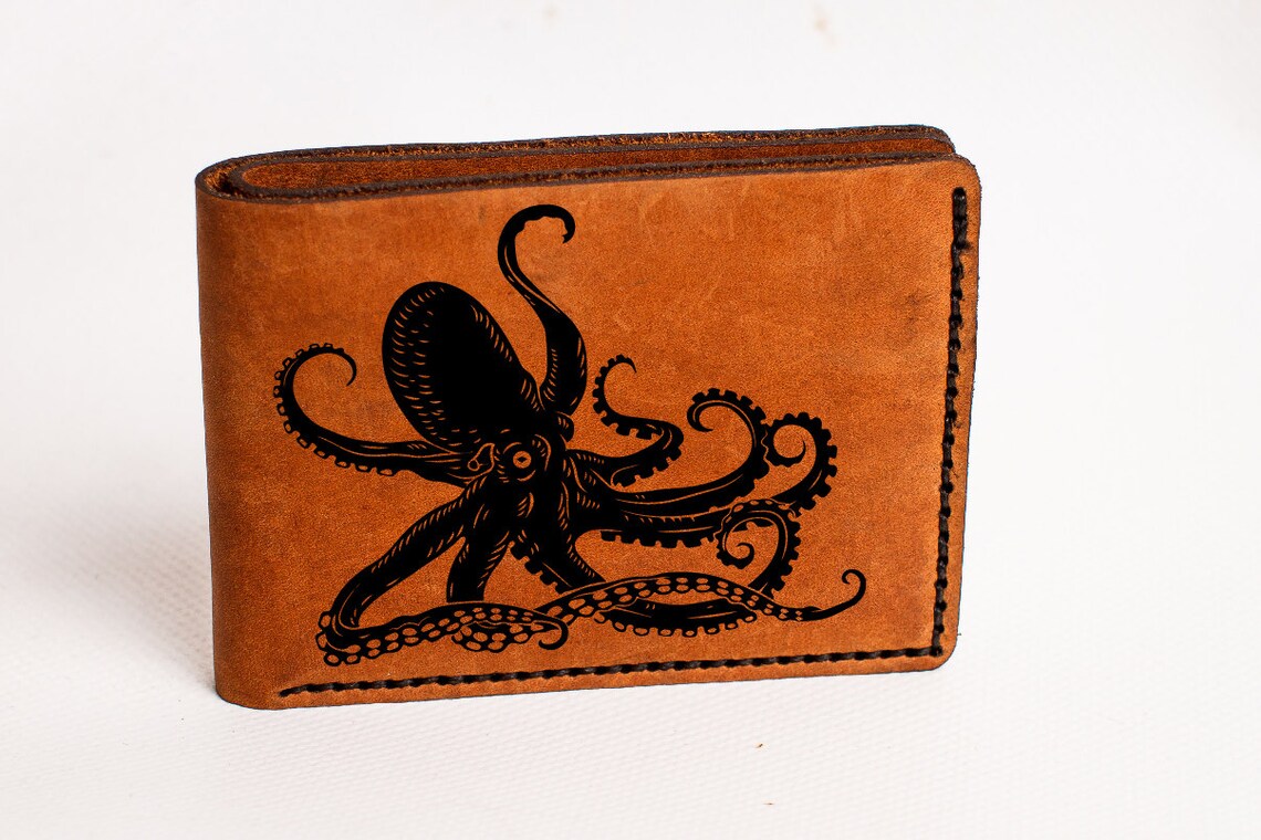 Octopus Wallet Octopus Attacks Mens Leather Wallet Leather Etsy UK