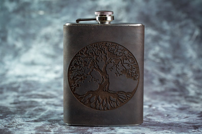 Yggdrasil World Tree Celtic Viking Talisman Flask Leather Etsy