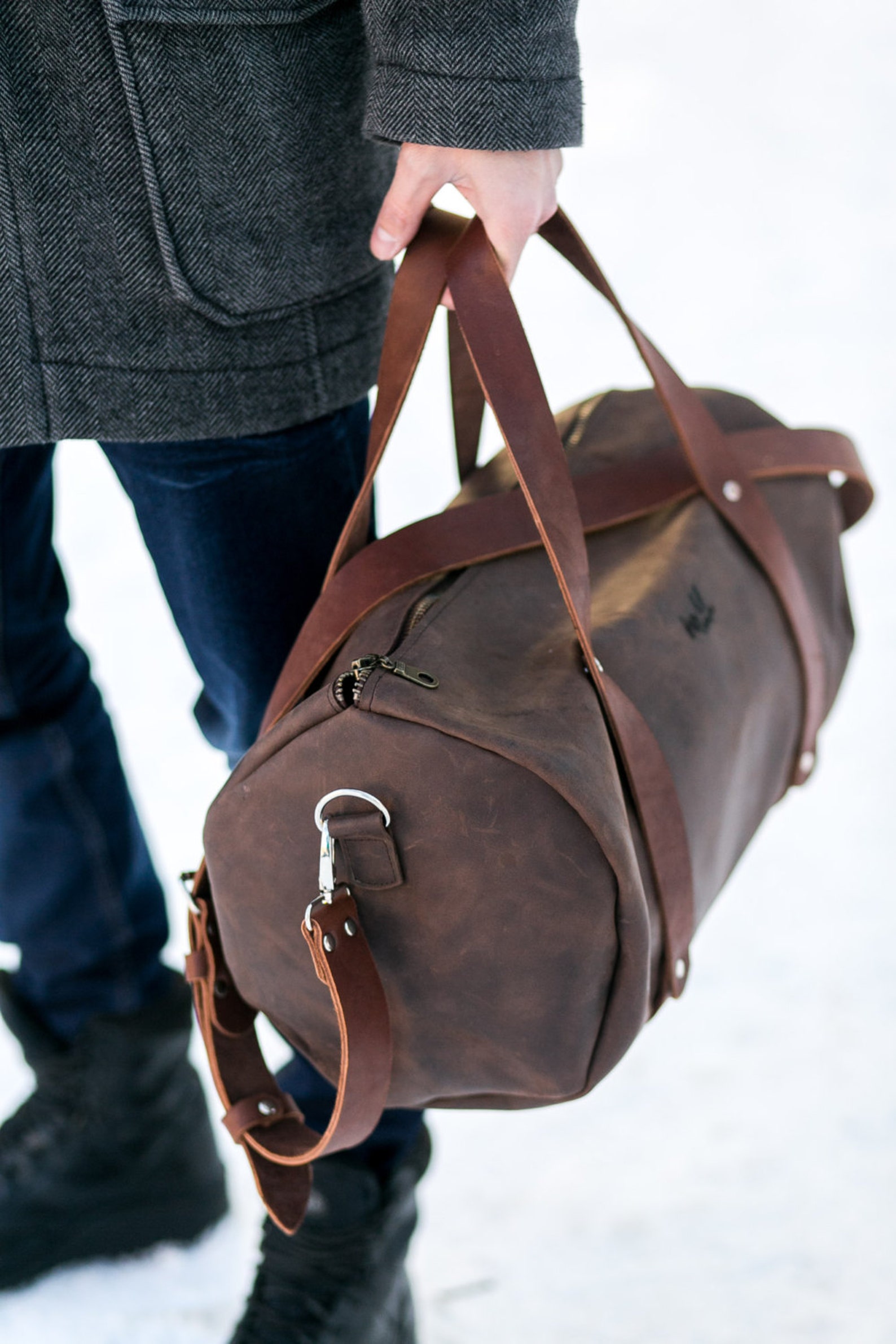Man Leather Duffle Large Bag Zippered Leather Duffle Overnight Etsy