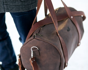 Man Leather Duffle Large Bag  Zippered Leather Duffle Overnight Bag Leather Weekend Gym Bag Every Day Bag