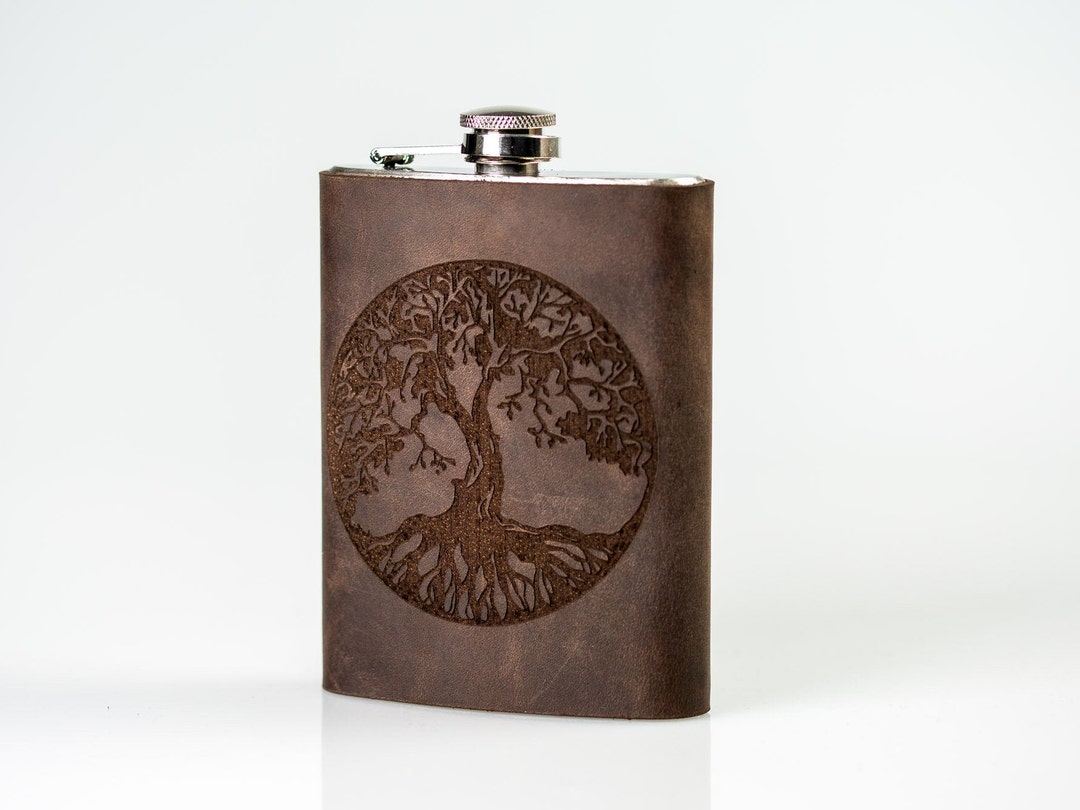 Yggdrasil World Tree Vikings Talisman Flask Leather Wrapped Etsy