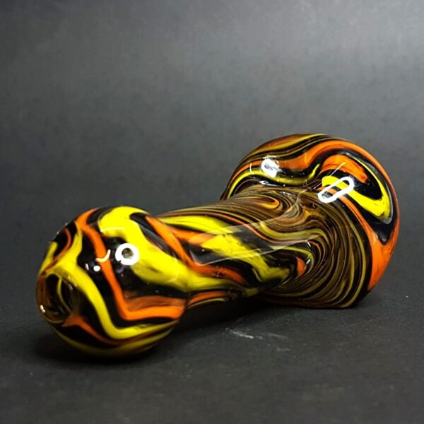 3,8'' glass spoon pipe // yellow black orange playful lines // sparkle tobbaco pipe // high quality heady glass // handblow spoon pipe