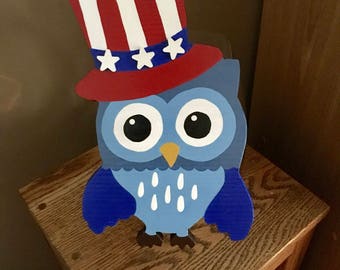 4th of July Cookie Jar Lid | Owls | Cookie Jar Lid | Red White and Blue | Stars and Stripes