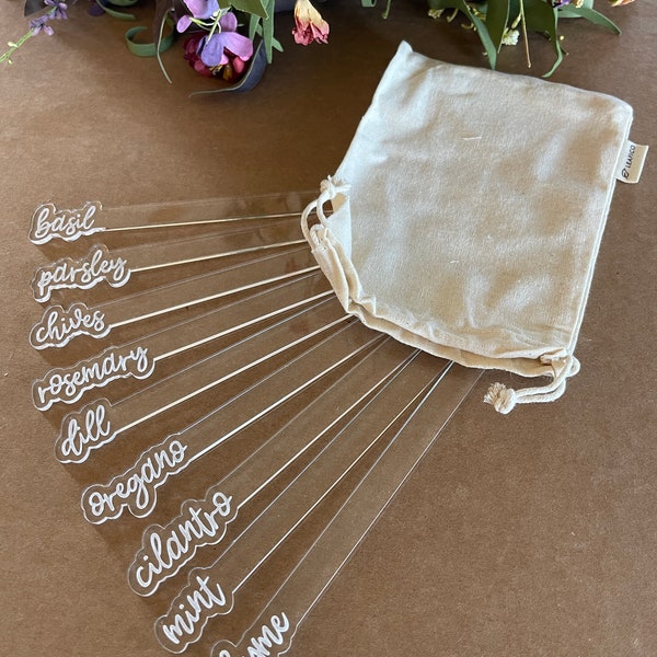 Handmade Herb Marker Set, Garden Herb Markers with Muslin Bag, Herb Markers, Set Of 13 Herb Markers, Plant Marker, Plant Stake