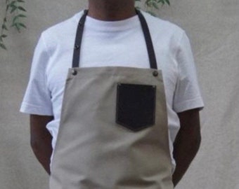 Apron with leather pouch and neck strap