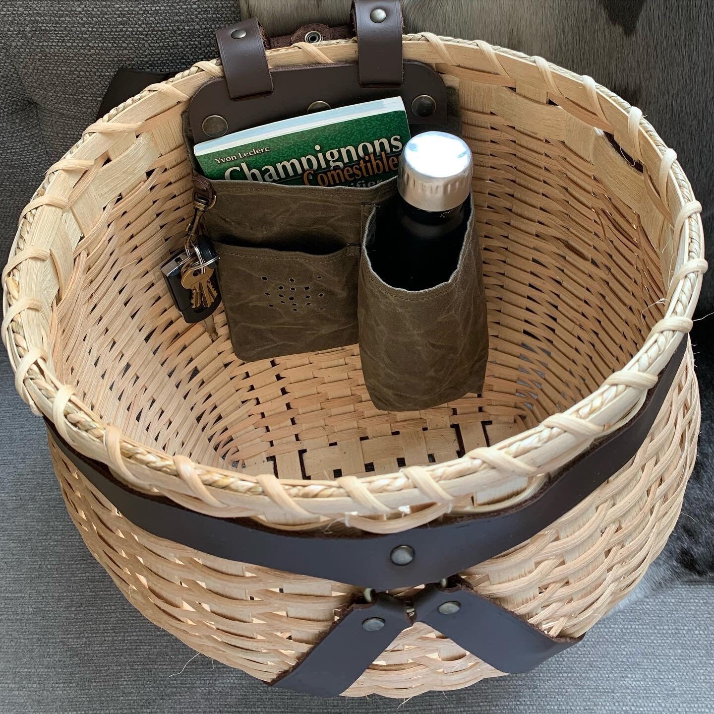 Adirondack basket with waterproof leather lid and strap