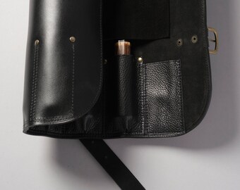 Small leather Knife roll with handle and shoulder strap