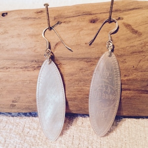 Oval Antique Vintage Mother of Pearl Hand Carved on Sterling Silver Wire Drop Dangle Earrings