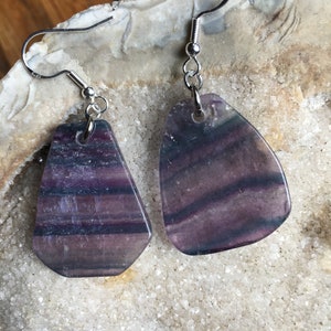Fluorite and Sterling Silver French Wire Drop Dangle Earrings, Stone Ear Rings