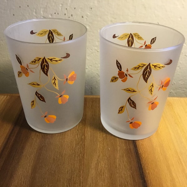 Vintage Autumn Leaf Halls Superior Frosted Tumbler Juice Glassses (Set of Two)