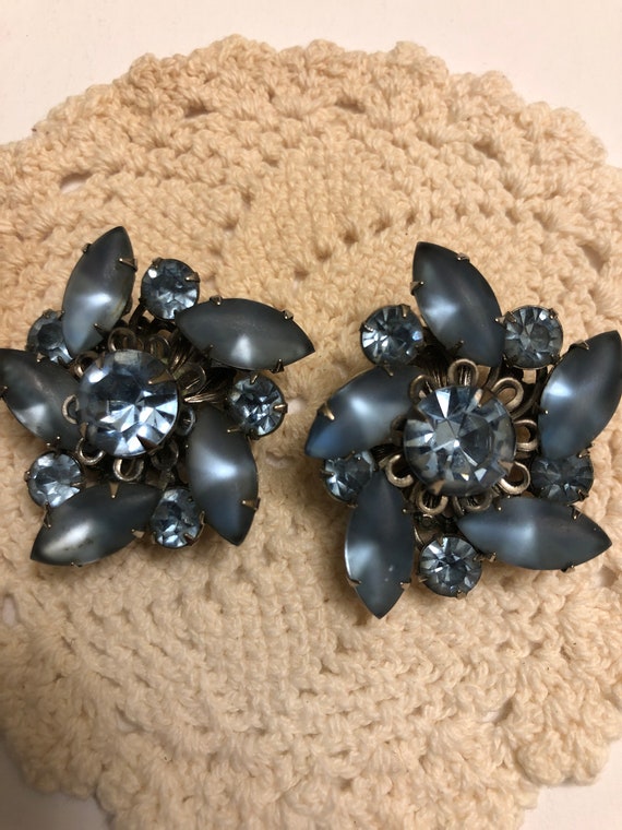 Blue Moonstone and Rhinestone Clip On Earrings - image 2