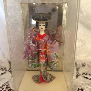 Japanese Geisha Doll in Plastic Display Case 1950’s