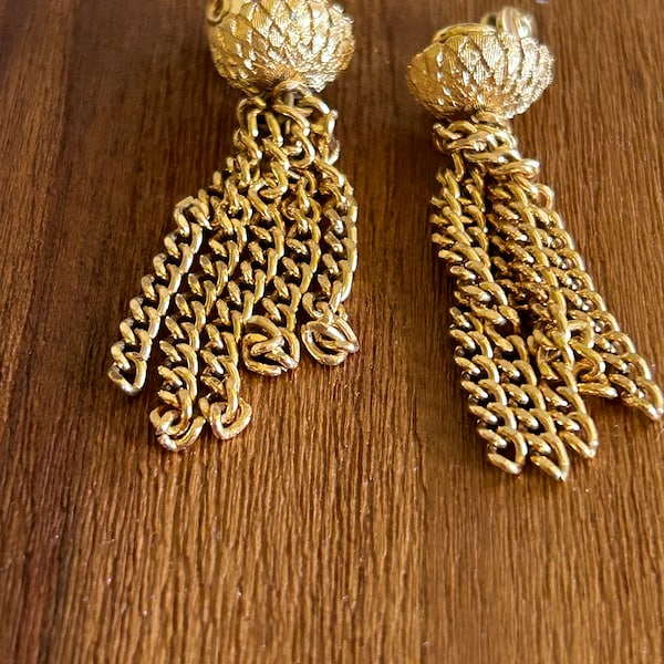 Monet Tassel Drop Gold Chain Dangle Earrings