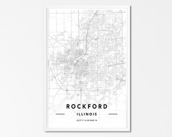 custom city map poster city map wall art decor Personalized black and white digital map download ROCKFORD Illinois IL USA city map print