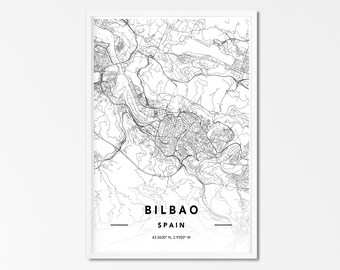 Bilbao Map PrintSpain Wall Art PosterCity Maps ArtworkSpain Map Gifts