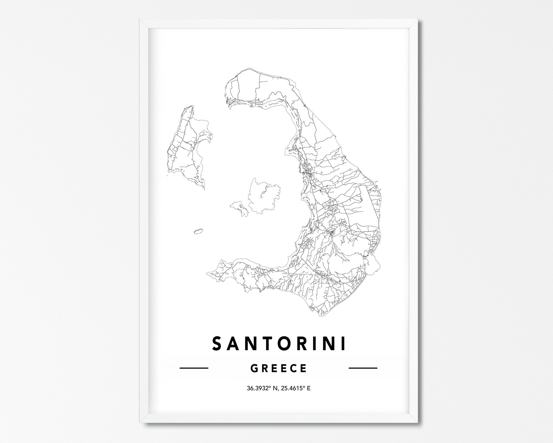 Santorini Map Print Custom Map Print Santorini Map Poster | Etsy