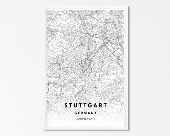 Stuttgart Digital Download Druck Stuttgart Karte Poster Etsy