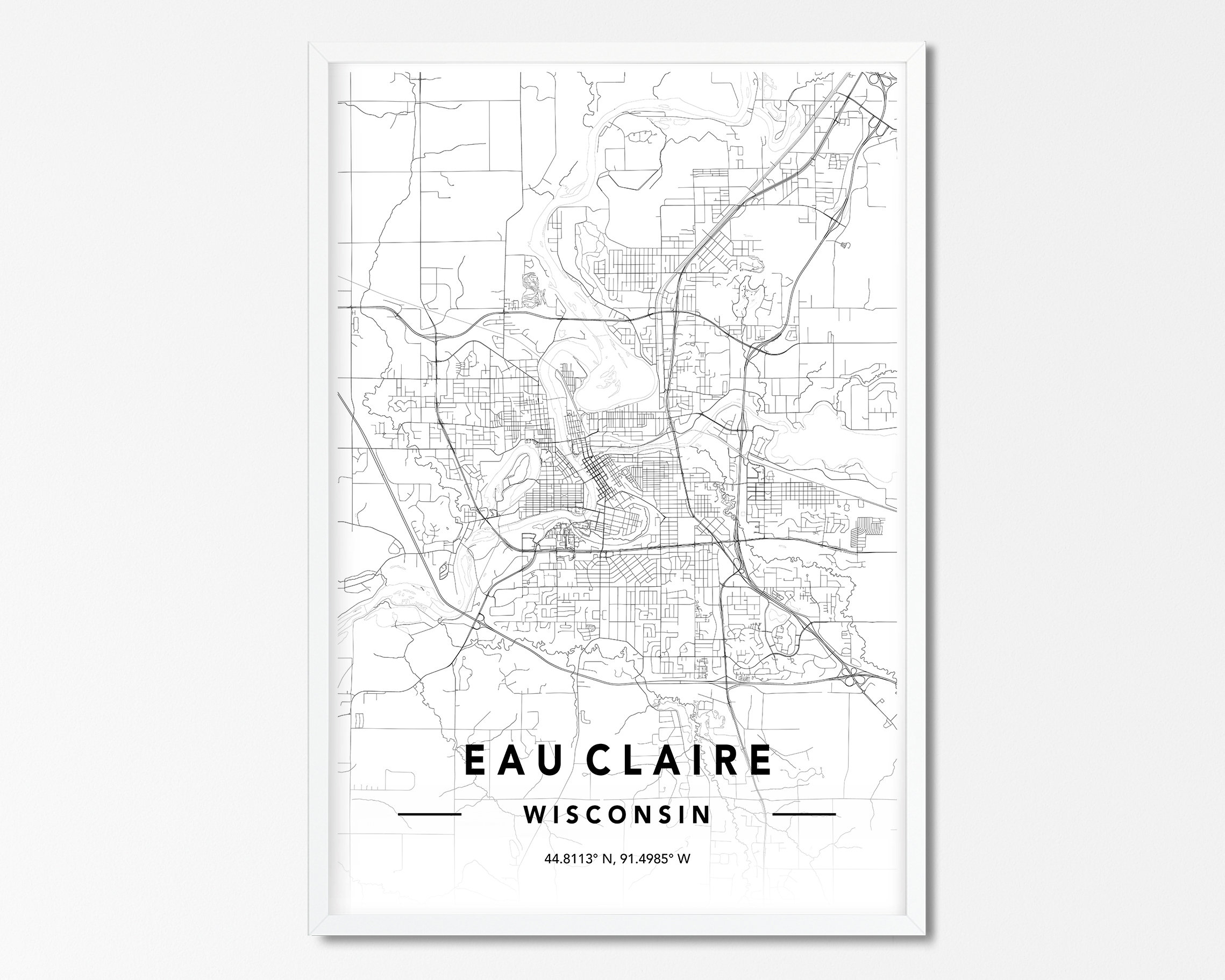 Eau Claire Wisconsin Map Print Custom City Map Eau Claire Etsy