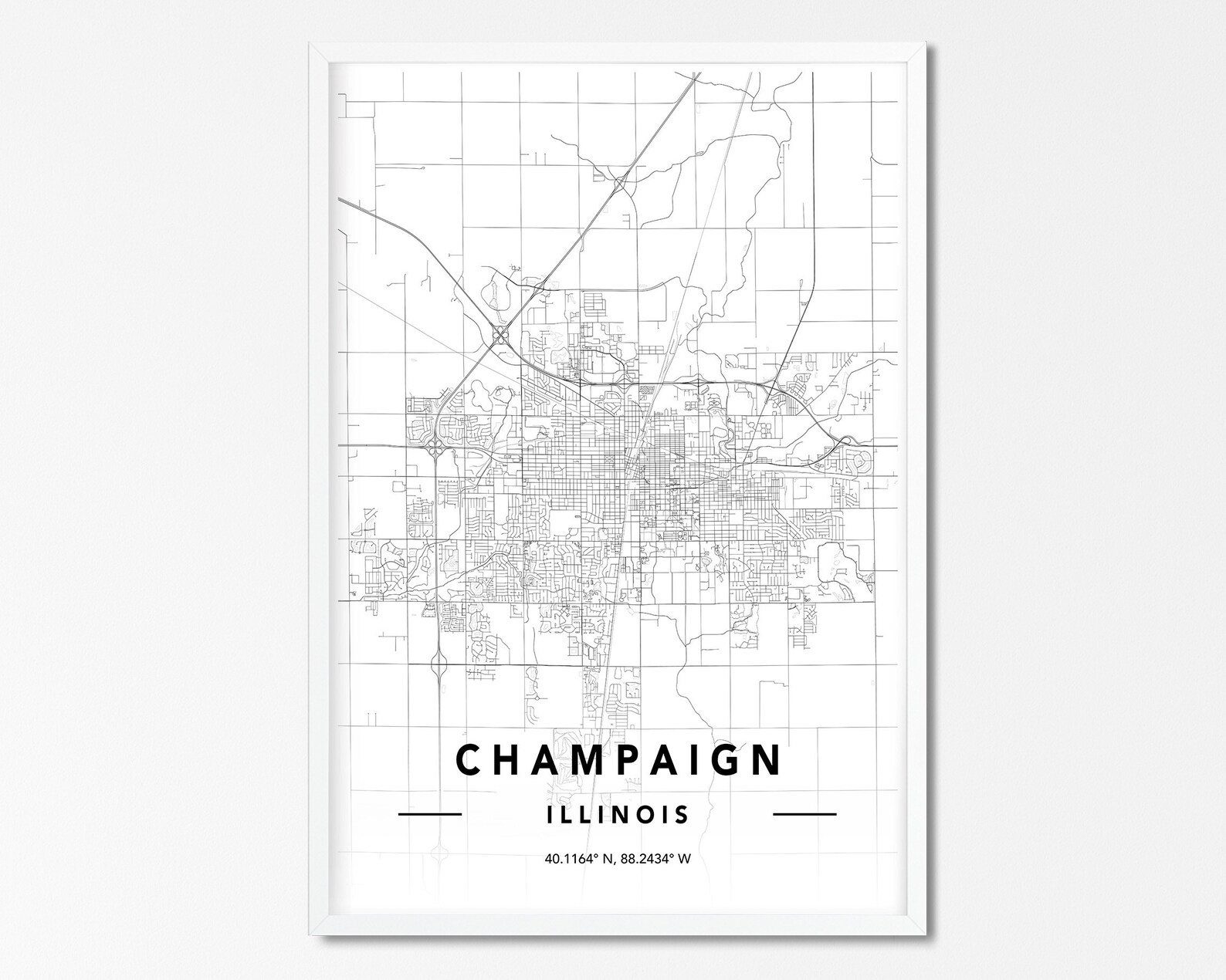 Champaign Illinois Map Print Custom Map Print Champaign City Etsy