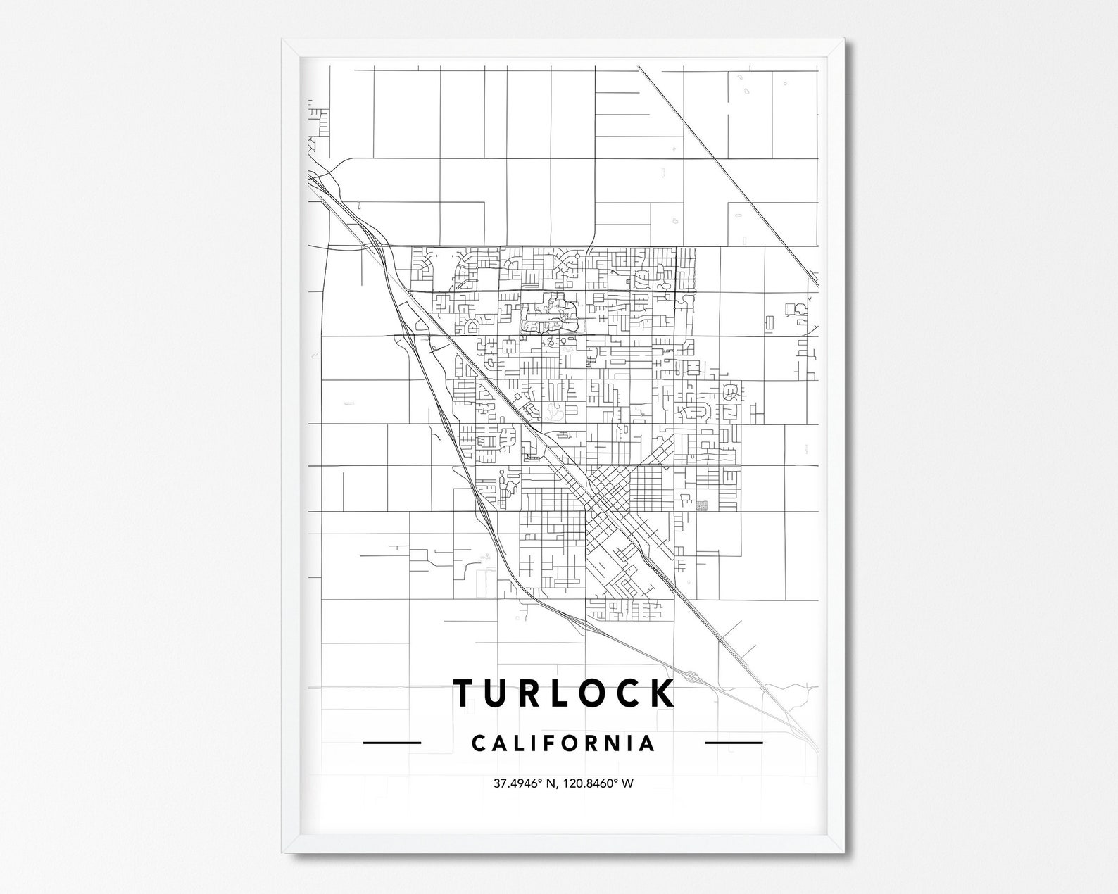 Turlock California Map Print Turlock Poster Turlock Map Wall Etsy