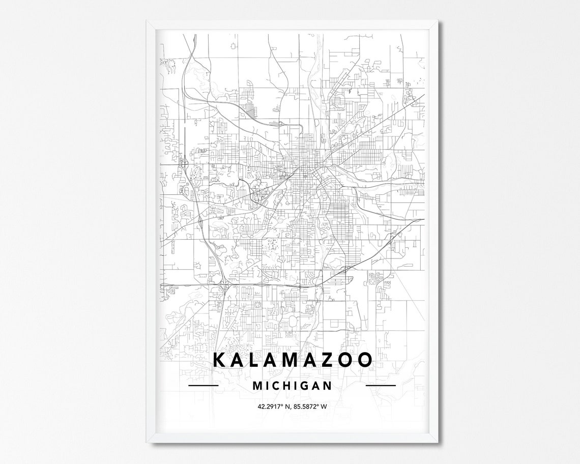 Kalamazoo Map Print Custom Map Print Kalamazoo Michigan Map | Etsy